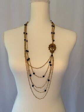Virgin Saints & Angels Gold and black long necklace